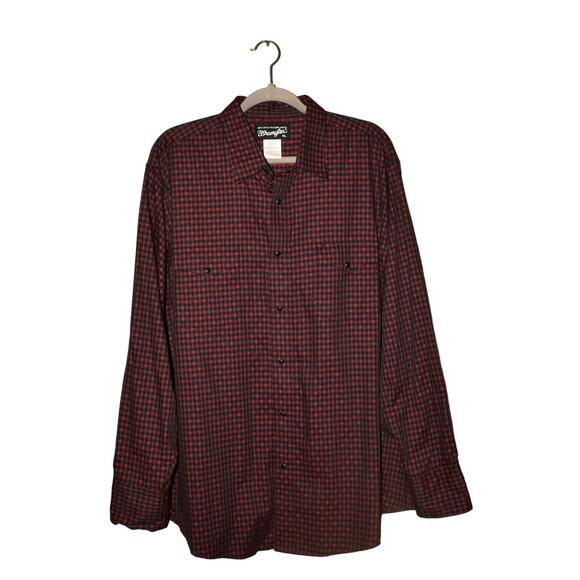 WRANGLER $65 Red Black Plaid Western Pearl Snap Long Sleeve Shirt Men's XL - Picture 1 of 4
